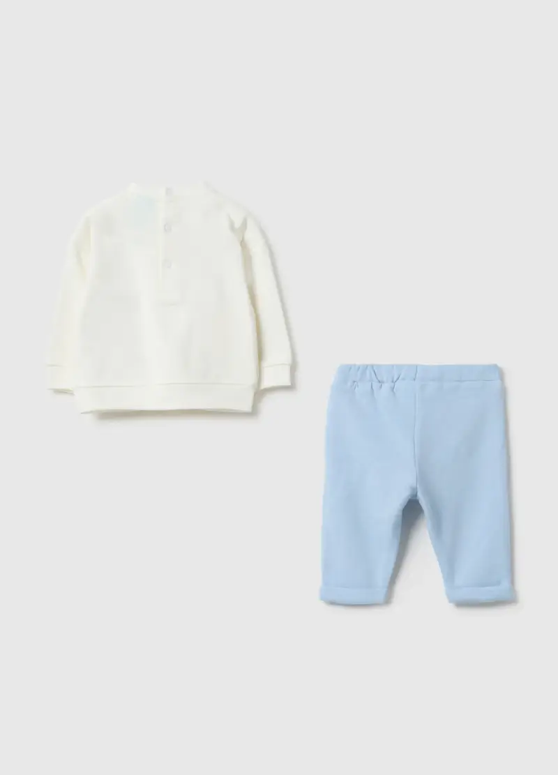 Set Felpa Pantalone Multicolor Da Neonato In Puro Cotone Con Stampa, Multicolor miniatura 2