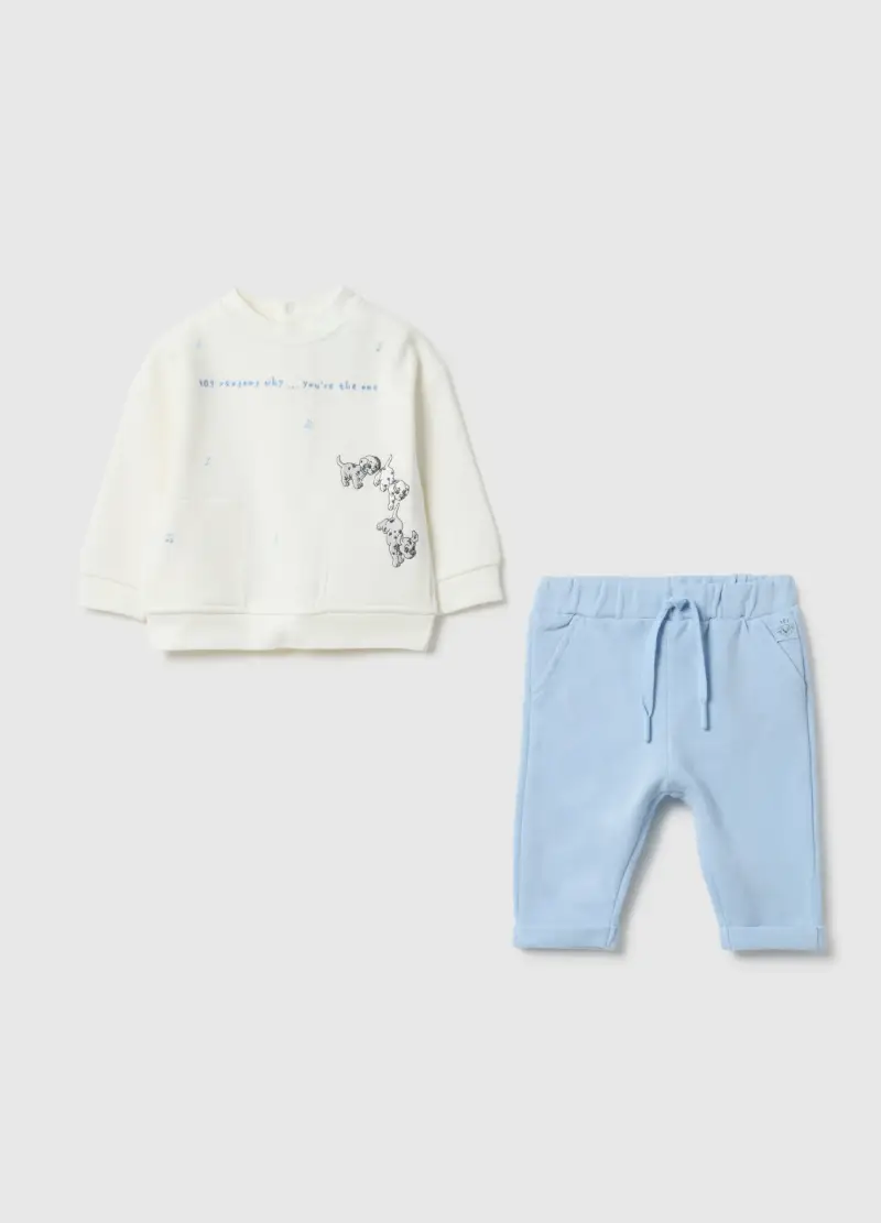 Set Felpa Pantalone Multicolor Da Neonato In Puro Cotone Con Stampa, Multicolor