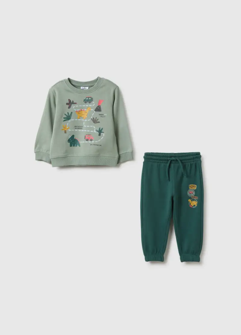 Set Felpa Pantaloni In Puro Cotone Verde Da Bimbo Regular Fit, Bambino, Verde