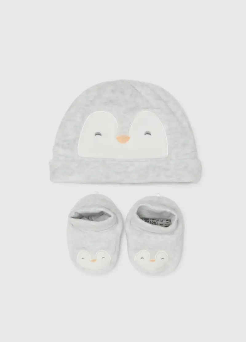Set Grigio Neonati Con Cappello E Scarpine, Unisex, Bianco