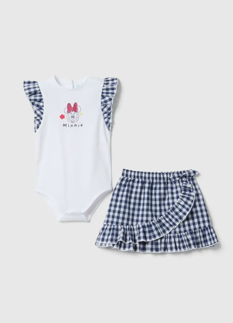 Set In Cotone Elasticizzato A Quadri Multicolor Da Bimba Con Minnie, Bambina, Multicolor