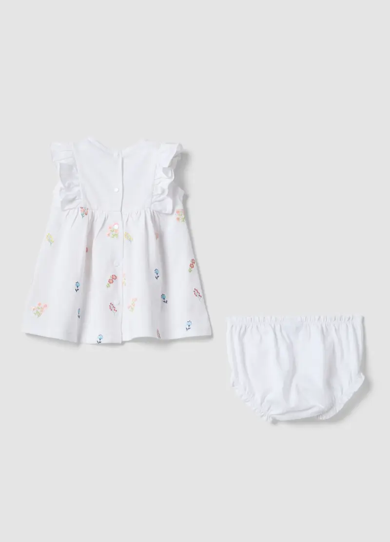 Set In Puro Cotone Bianco Da Neonata Con Fiori Ricamati, Bianco miniatura 2