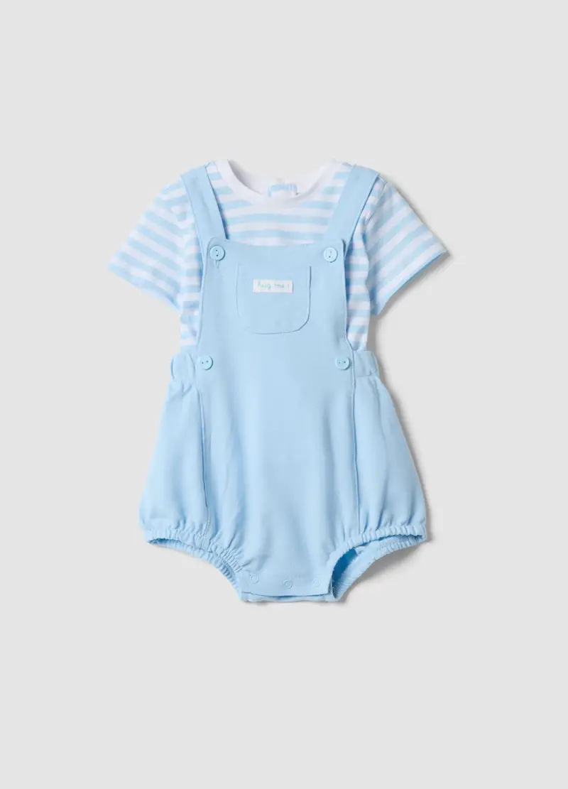 Set In Puro Cotone Bianco E Azzurro Per Neonati, Neonato, Multicolor