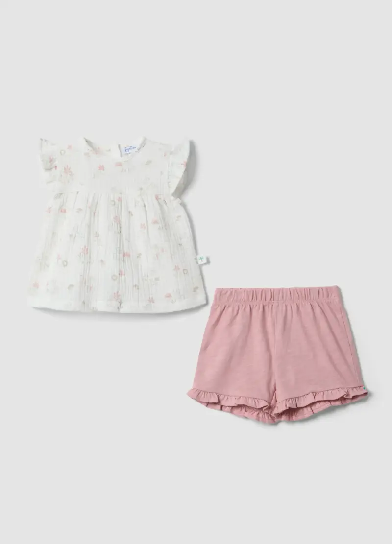 Set In Puro Cotone Bianco E Rosa Da Neonata Regular Fit, Multicolor