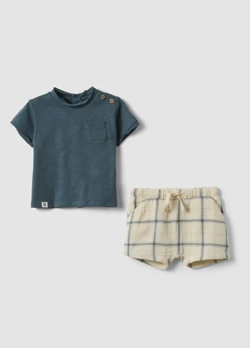 Set In Puro Cotone Blu Per Neonato, Blu