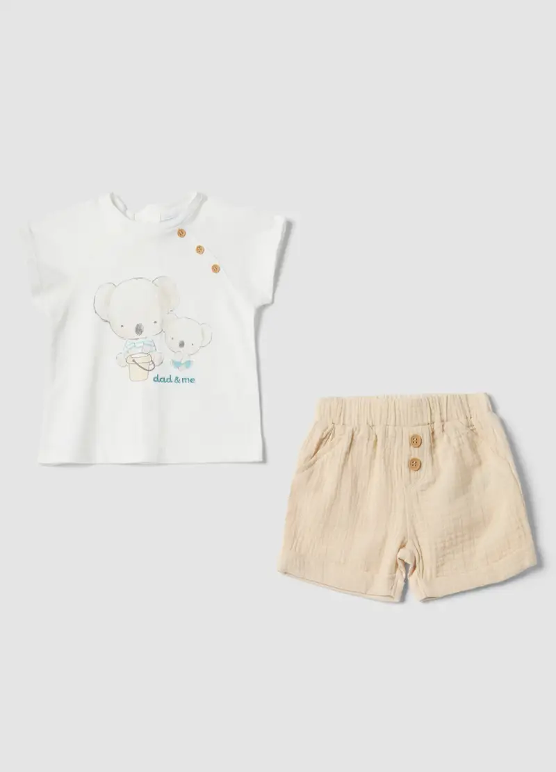 Set In Puro Cotone Multicolor Da Neonato Con Stampa E Bottoni, Multicolor