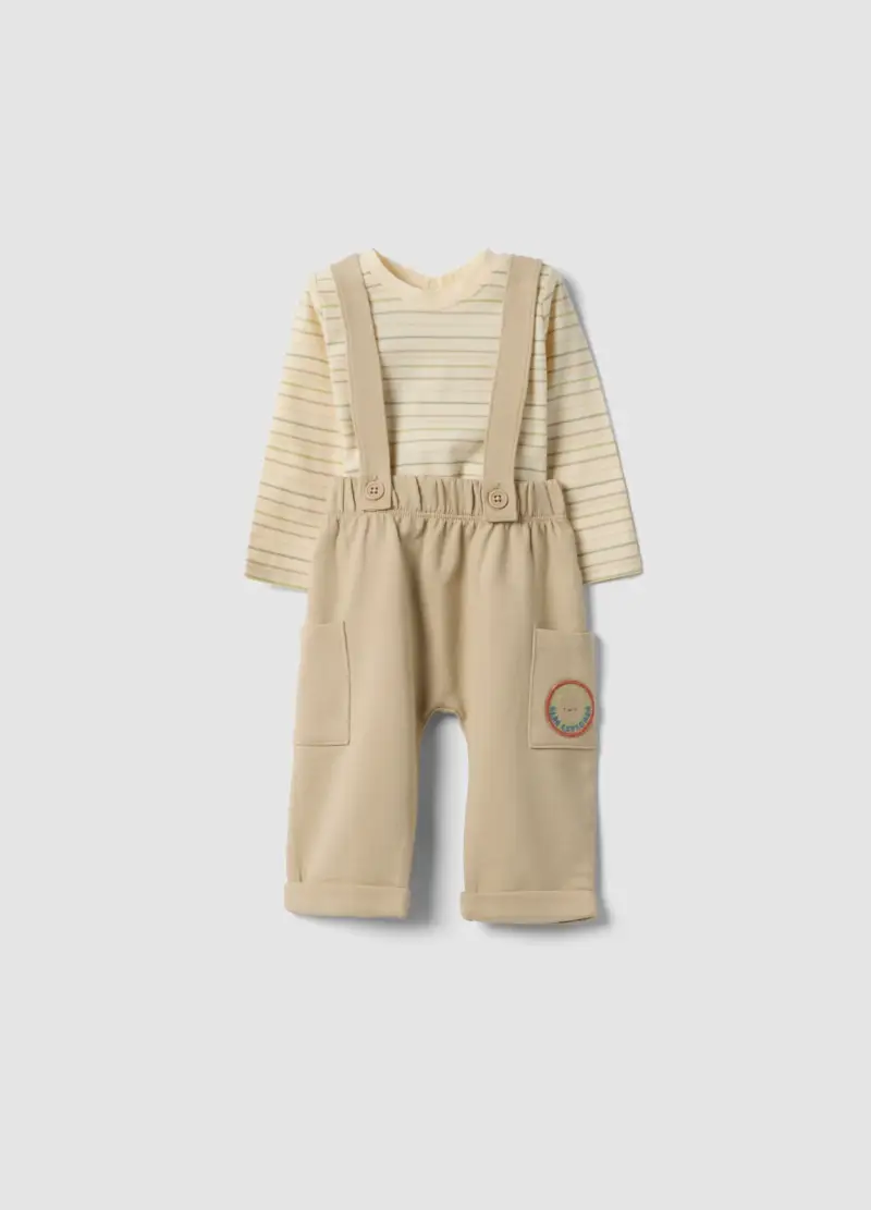Set In Puro Cotone Organico Beige Da Neonato, Beige