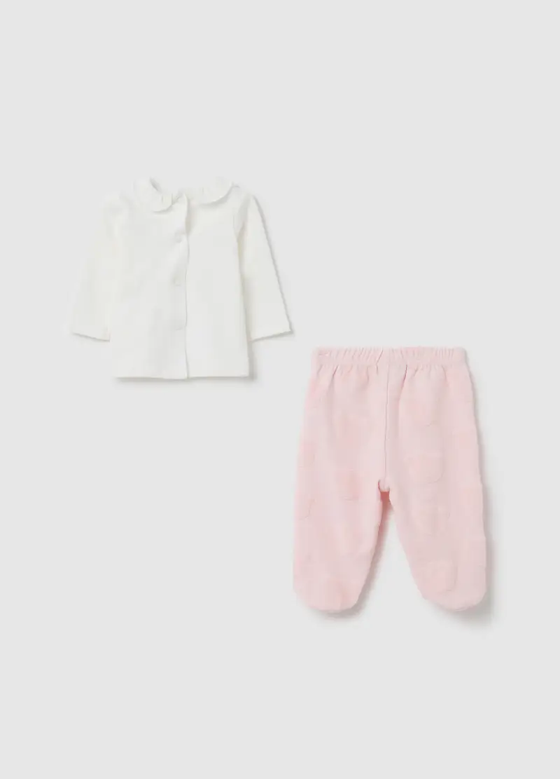 Set Maglia Pantalone Da Bambina In Puro Cotone Bianco E Rosa, Neonata, Bianco miniatura 2