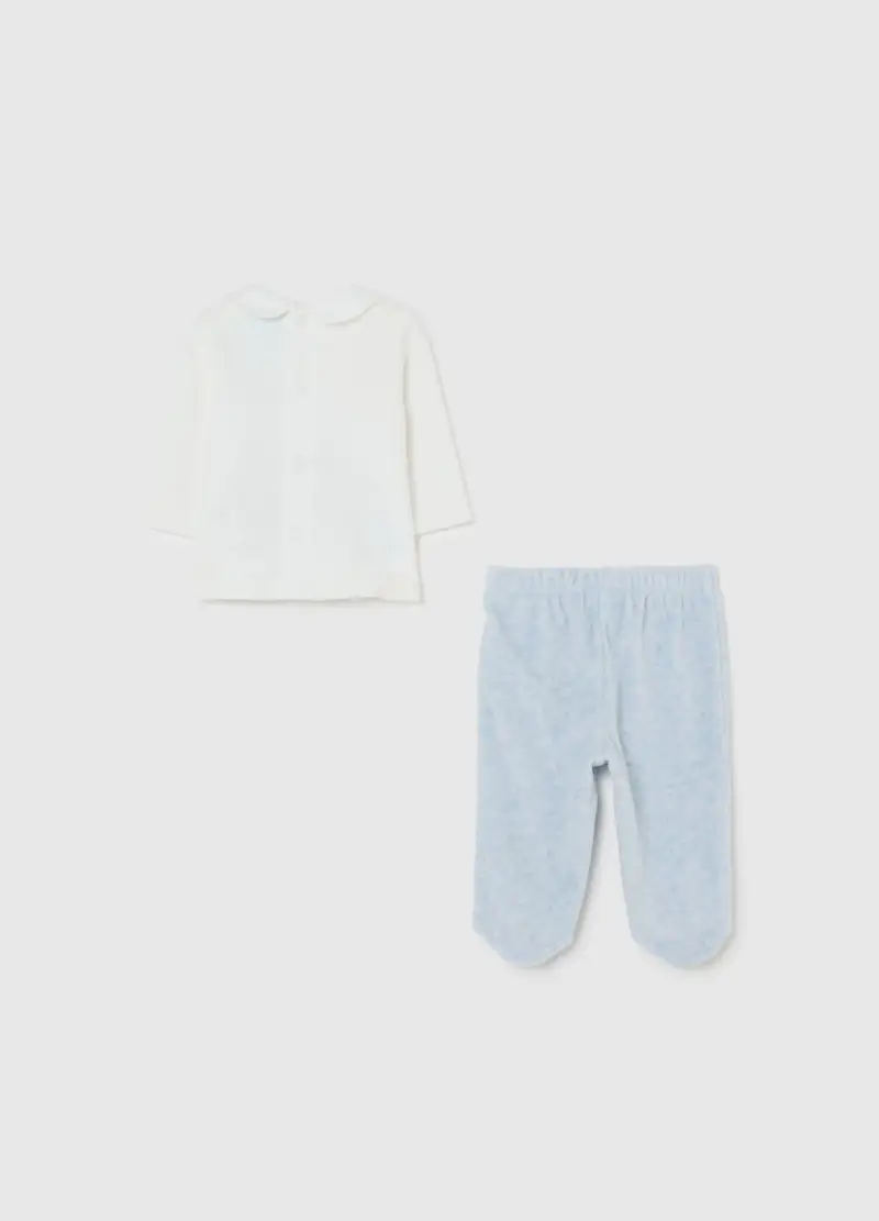Set Maglia Pantalone Da Neonato In Misto Cotone E Velour Multicolor, Bianco miniatura 2
