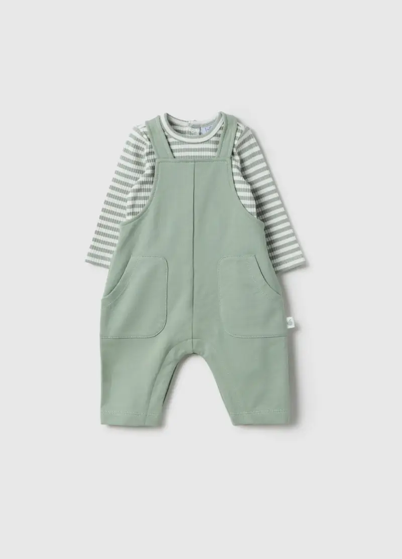 Set Maglia Salopette In Misto Cotone Multicolor Da Neonati Con Tasche, Unisex, Multicolor