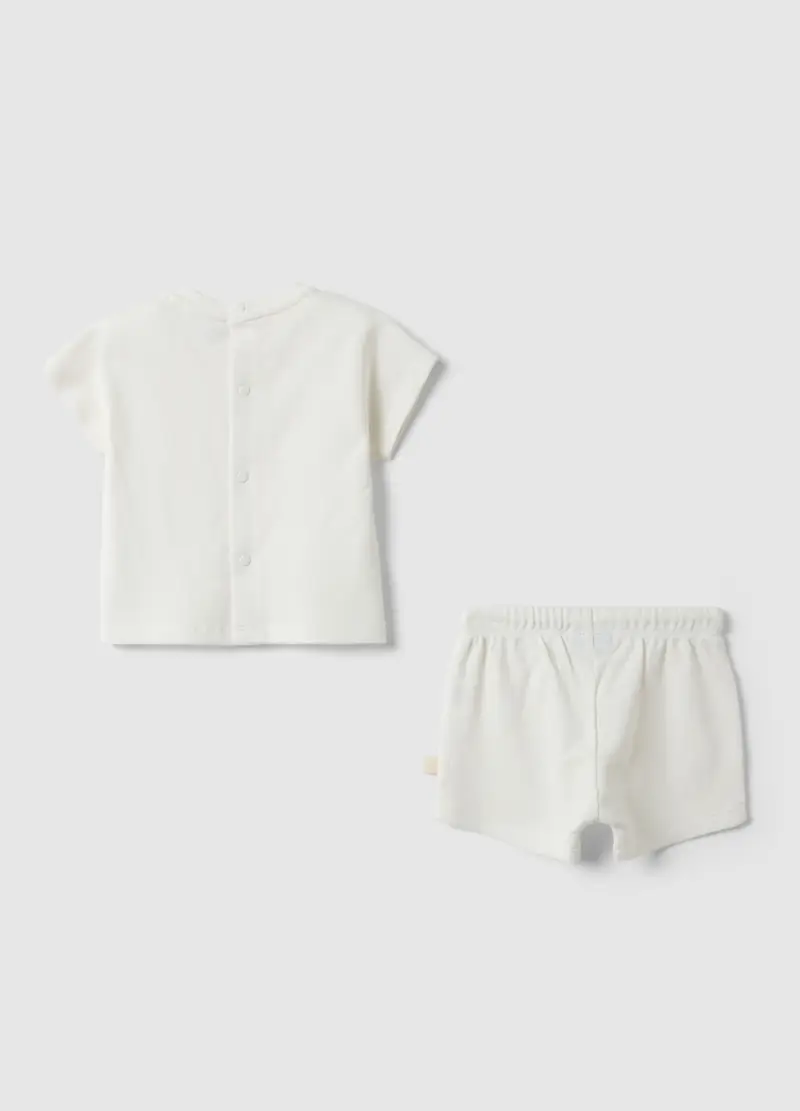 Set Maglia Shorts In Puro Cotone Bianco Da Neonato, Unisex, Bianco miniatura 2