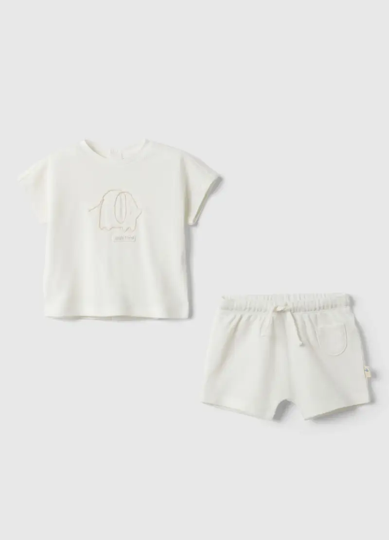 Set Maglia Shorts In Puro Cotone Bianco Da Neonato, Unisex, Bianco