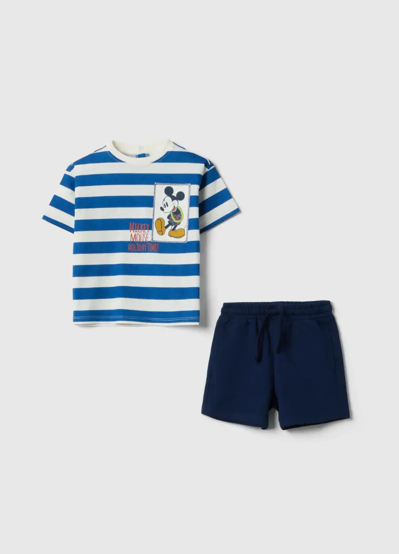 Set Maglia Shorts In Puro Cotone Multicolor Da Bimbo Con Topolino, Bambino, Multicolor