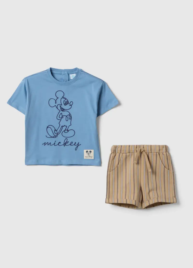 Set Maglia Shorts In Puro Cotone Multicolor Da Bimbo Con Topolino, Bambino, Multicolor
