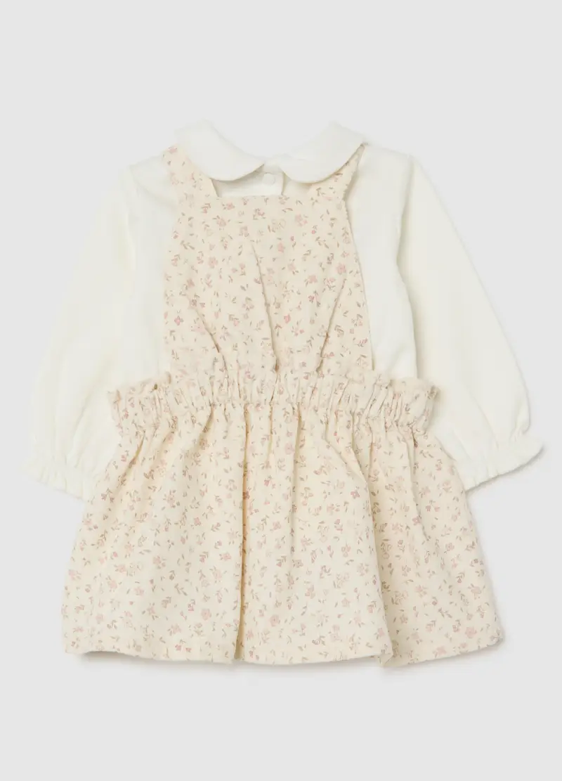 Set Multicolor Da Neonata In Puro Cotone Con Salopette Floreale, Multicolor miniatura 2