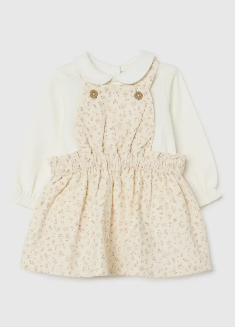 Set Multicolor Da Neonata In Puro Cotone Con Salopette Floreale, Multicolor