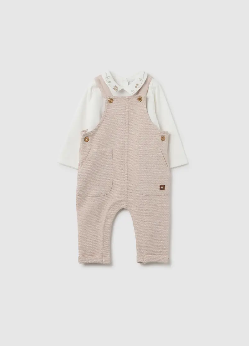 Set Rosa Per Neonato Con T-shirt E Salopette, Bianco