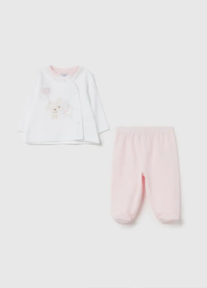 Set T-shirt E Ghettine In Velour Con Stampa, Neonato, Multicolor