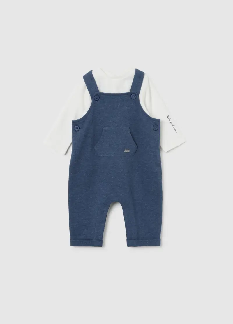 Set T-shirt E Salopette Multicolor Da Neonato In Puro Cotone, Multicolor