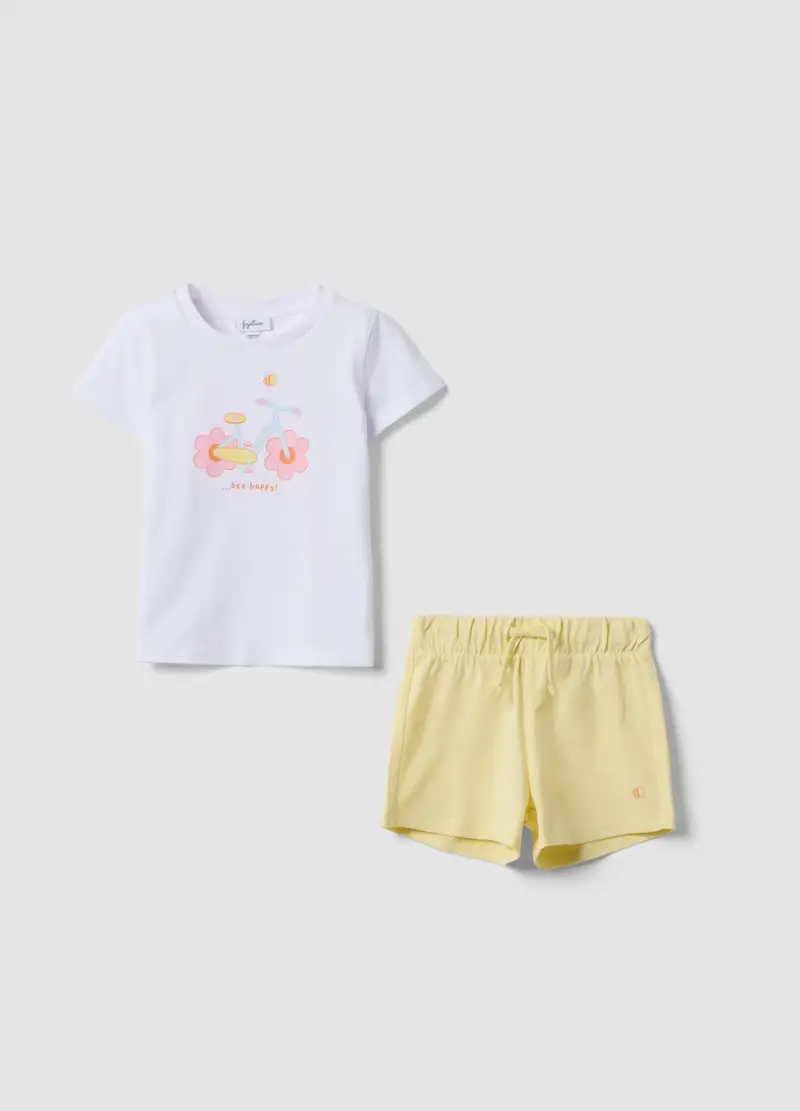 Set T-shirt Shorts In Puro Cotone Multicolor Da Bimba Regular Fit, Bambina, Multicolor