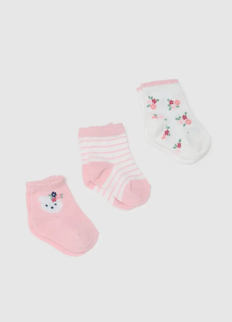 Set Tripack Calzini Da Bambina In Cotone Multicolor Elasticizzati, Multicolor