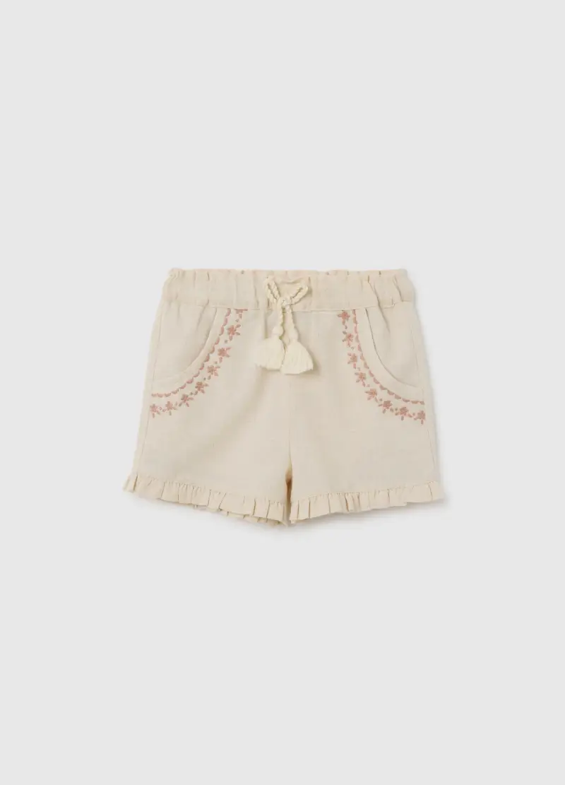 Short Da Neonata In Cotone Beige Regular Fit Con Frange, Bambina, Beige