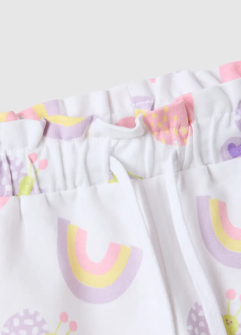 Short In Puro Cotone Bianco Da Bimba Regular Fit Con Stampe, Bambina, Bianco miniatura 3