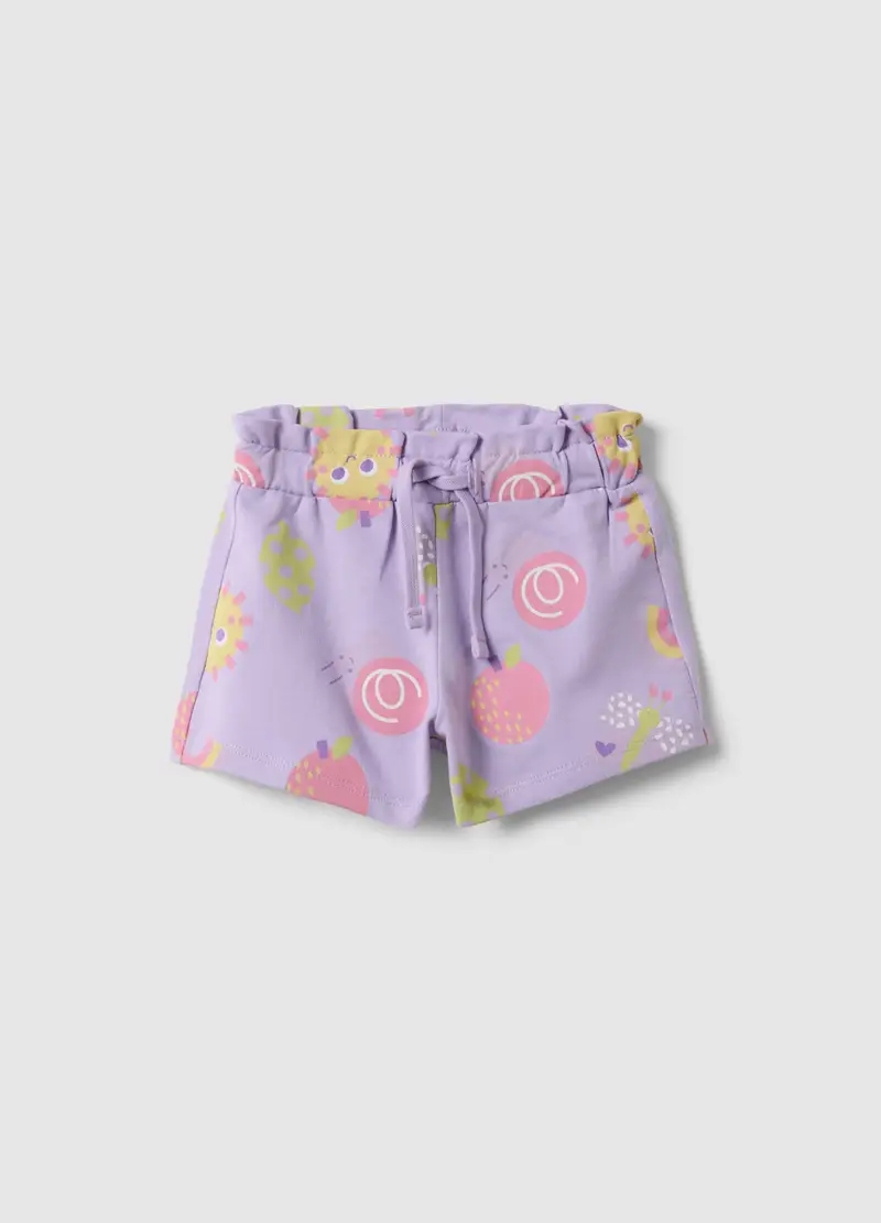 Short In Puro Cotone Viola Da Bimba Regular Fit Con Stampe, Bambina, Viola