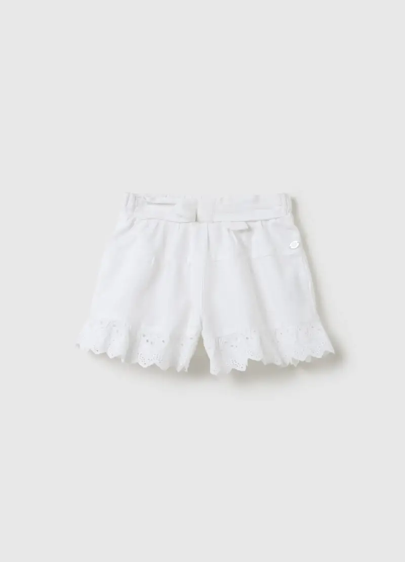 Shorts Da Bambina In Puro Cotone Bianco Regular Fit, Bianco