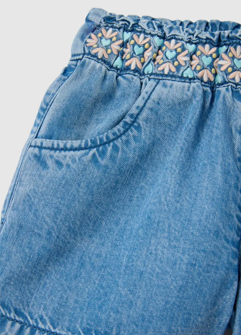 Shorts Da Neonata In Denim Regular Fit Con Ricami, Bambina, Denim miniatura 3