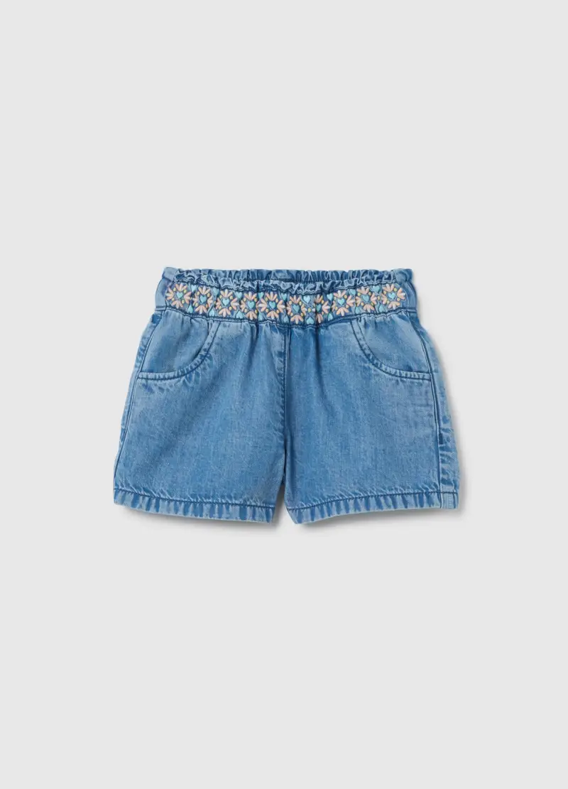 Shorts Da Neonata In Denim Regular Fit Con Ricami, Bambina, Denim