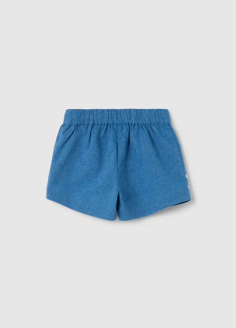 Shorts In Cotone Con Ricamo Floreale, Bambina, Blu miniatura 2