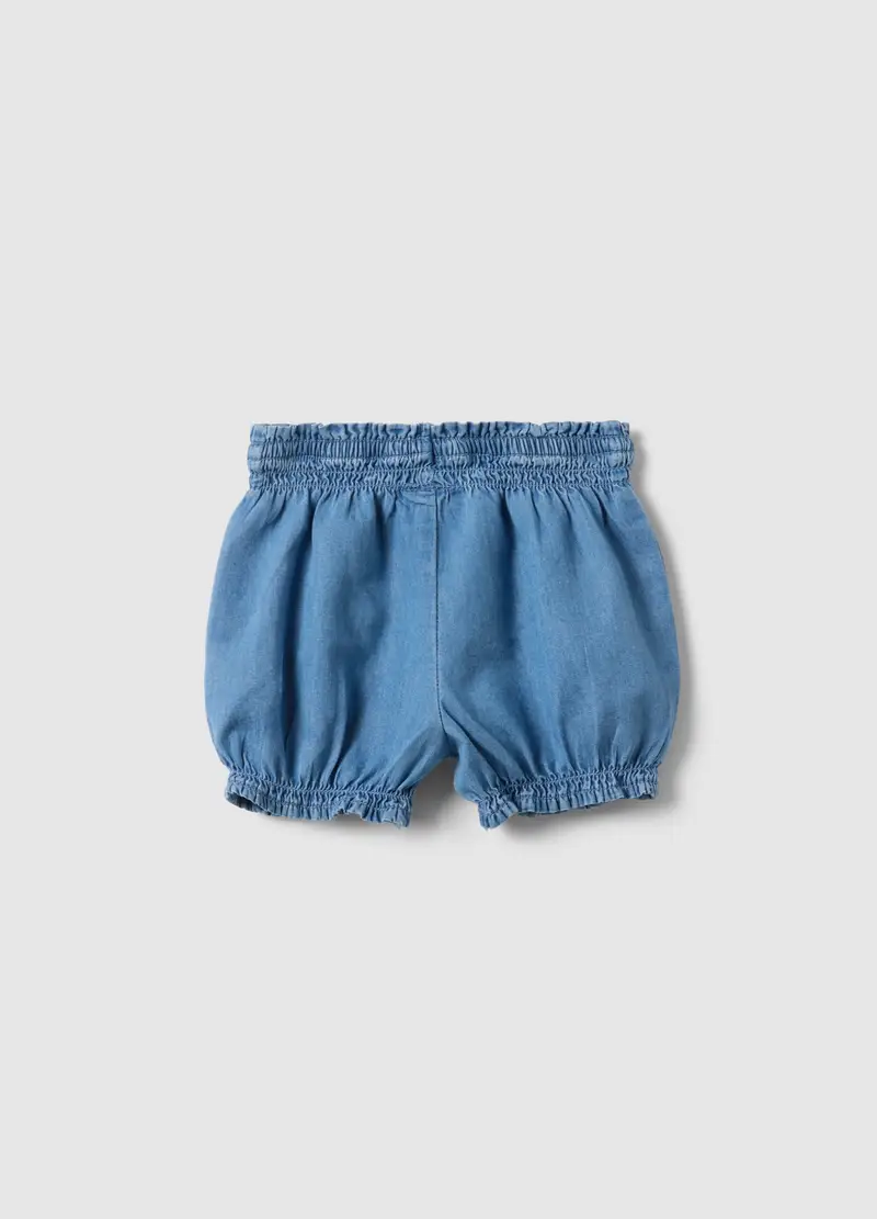 Shorts In Puro Cotone Denim Blu Da Neonata Regular Fit Con Fiocco, Blu miniatura 2