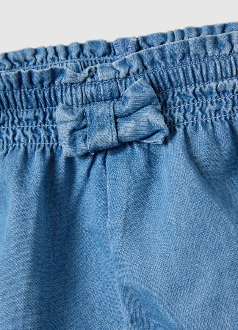 Shorts In Puro Cotone Denim Blu Da Neonata Regular Fit Con Fiocco, Blu miniatura 3
