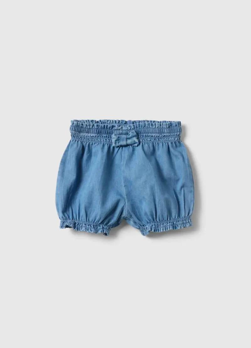 Shorts In Puro Cotone Denim Blu Da Neonata Regular Fit Con Fiocco, Blu