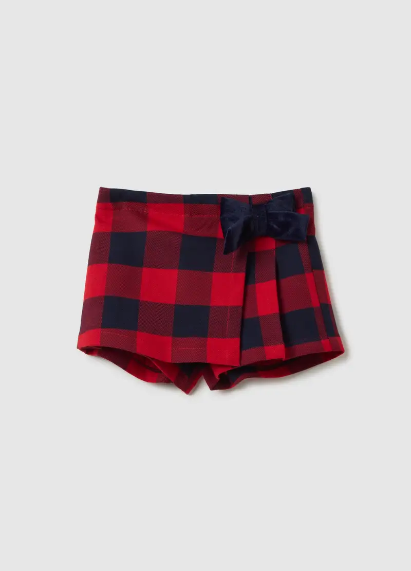 Shorts Rossi Da Bambina A Quadri, Multicolor