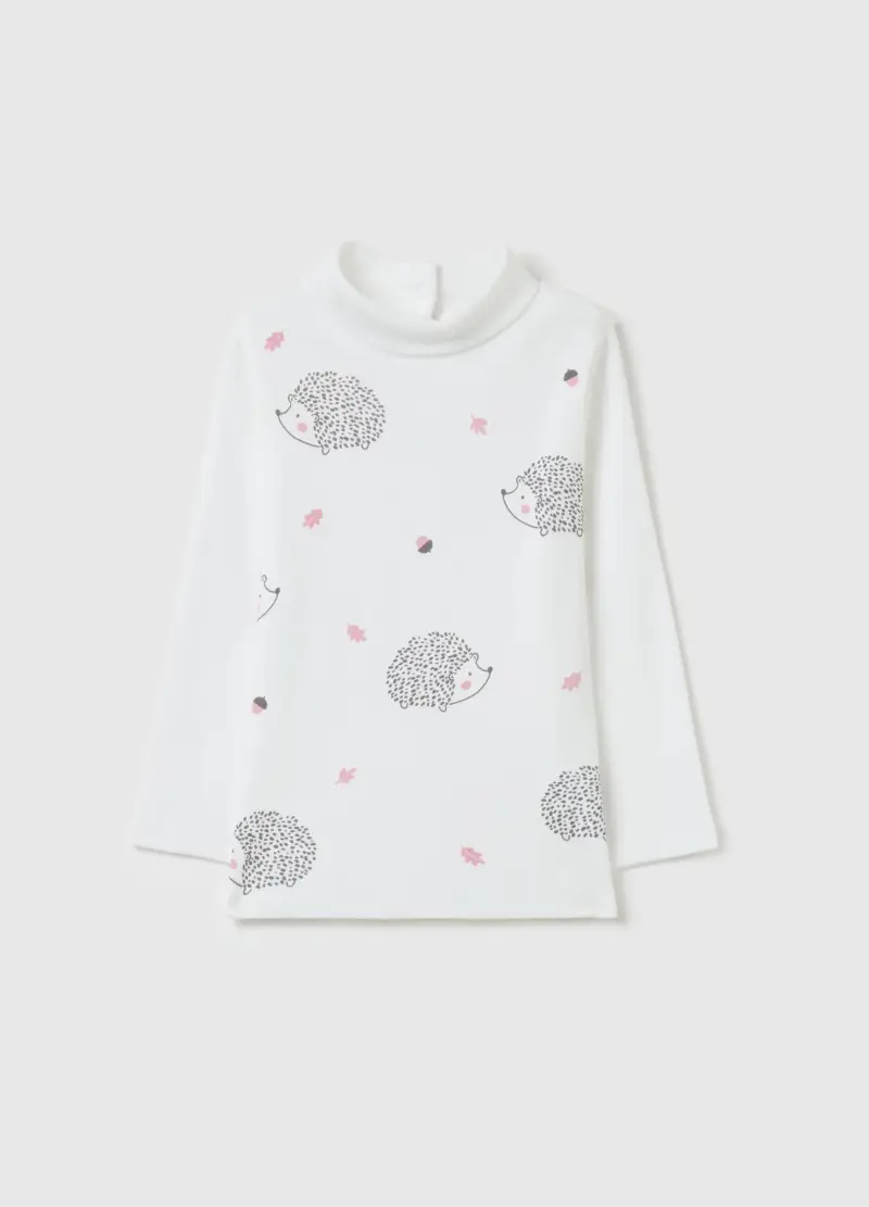 T-shirt A Collo Alto Con Stampa, Bambina, Bianco