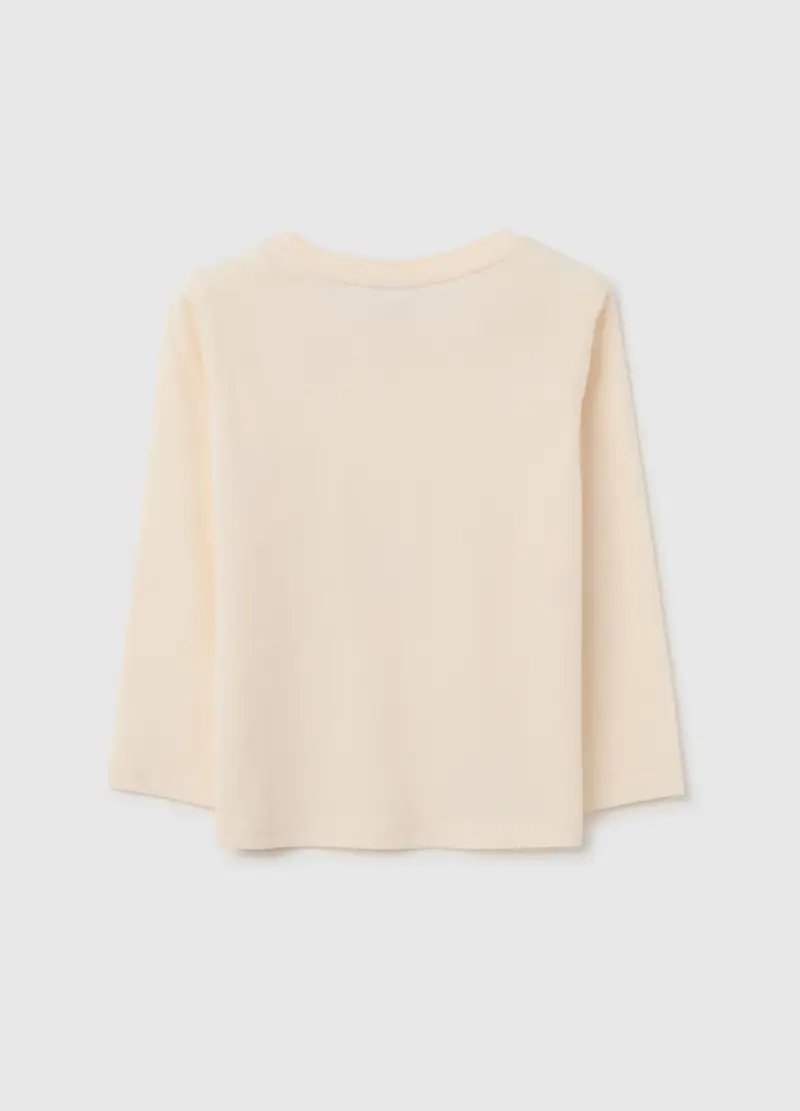 T-shirt Beige A Maniche Lunghe In Cotone Con Stampa Orsetti, Bambina, Bianco miniatura 2