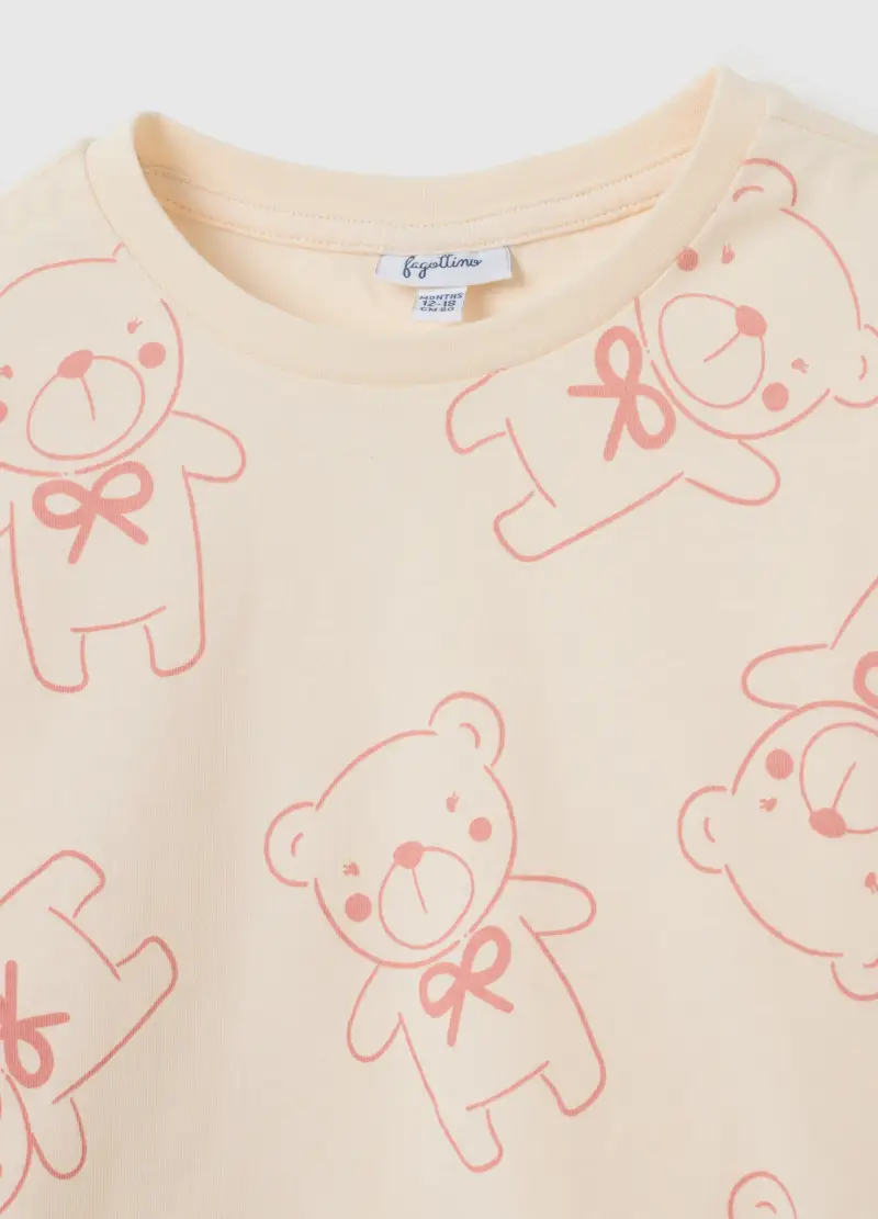T-shirt Beige A Maniche Lunghe In Cotone Con Stampa Orsetti, Bambina, Bianco miniatura 3
