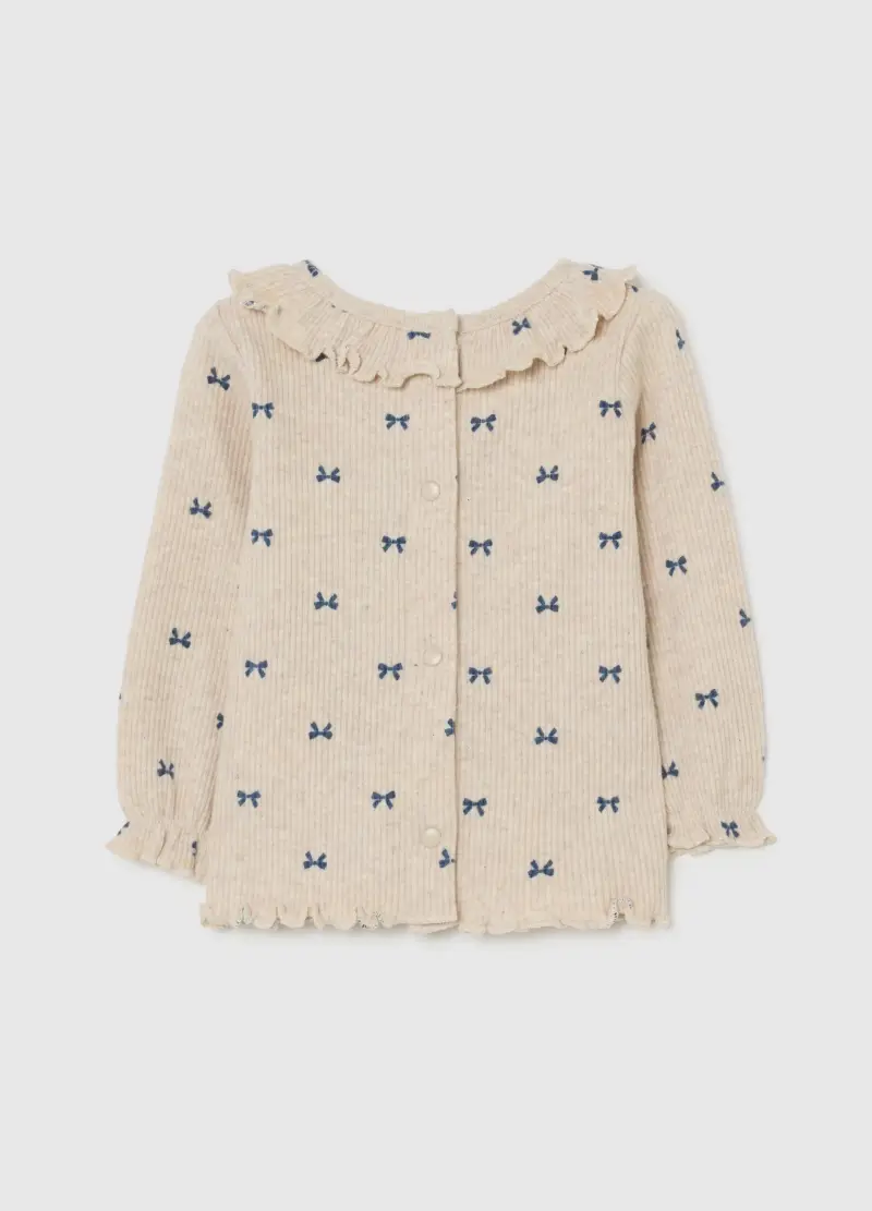 T-shirt Beige Da Neonata In Misto Cotone Regular Fit Con Fiocchi, Beige miniatura 2