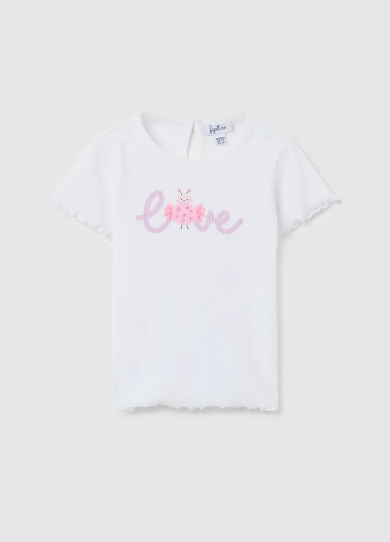 T-shirt Bianca A Costine Con Stampa Glitterata, Bambina, Bianco