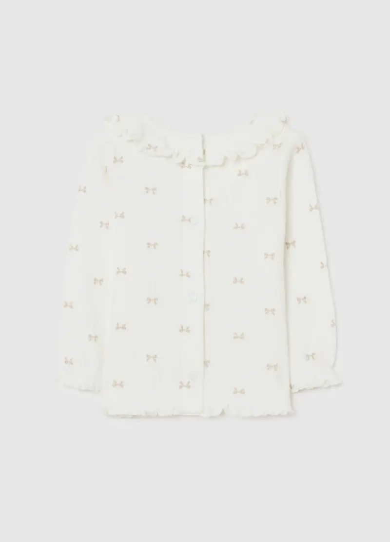 T-shirt Bianca Da Neonata In Misto Cotone Regular Fit Con Fiocchi, Bianco miniatura 2