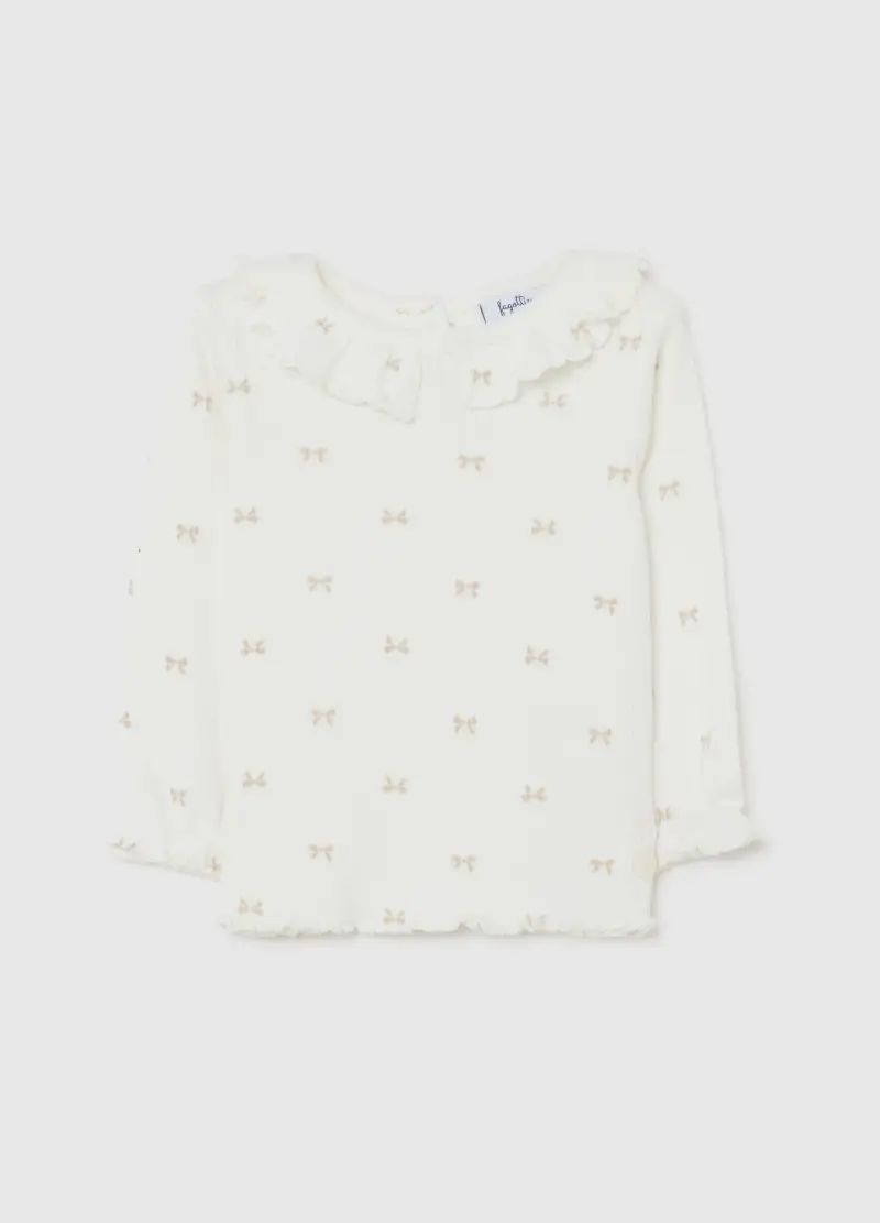 T-shirt Bianca Da Neonata In Misto Cotone Regular Fit Con Fiocchi, Bianco