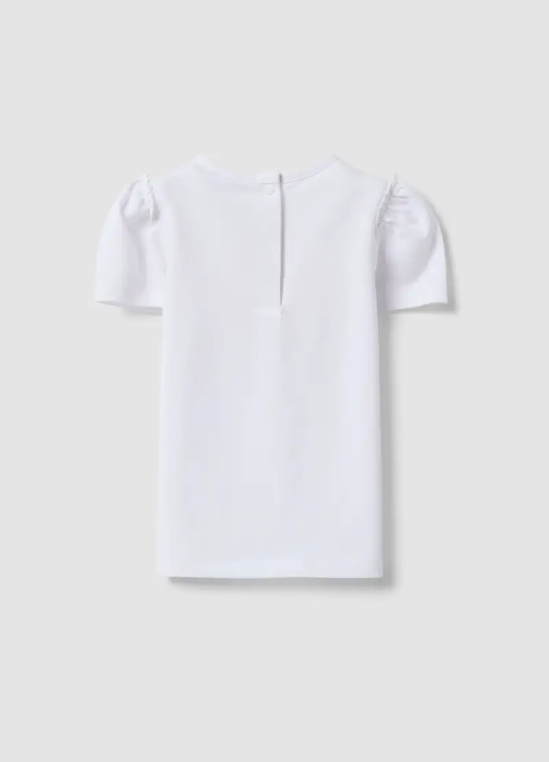 T-shirt In Cotone Elasticizzato Bianca Da Bimba Regular Fit Con Fiore, Bambina, Bianco miniatura 2
