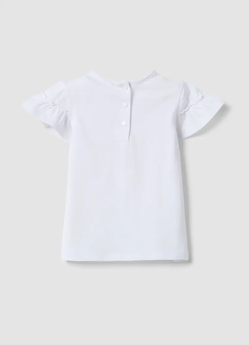 T-shirt In Cotone Elasticizzato Bianco Da Bimba Regular Fit Con Fiori, Bambina, Bianco miniatura 2