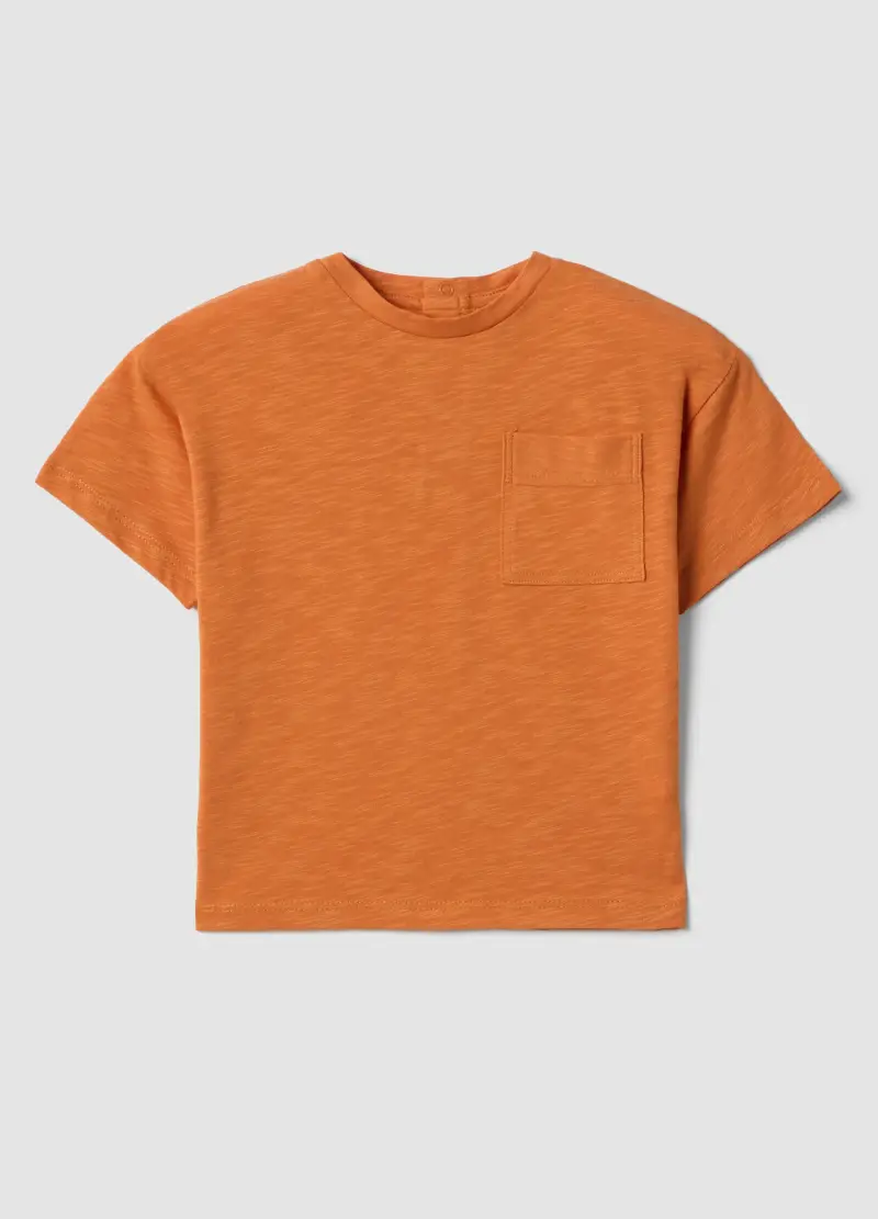 T-shirt In Puro Cotone Arancione Da Bimbo Regular Fit Con Tasca, Bambino, Arancione