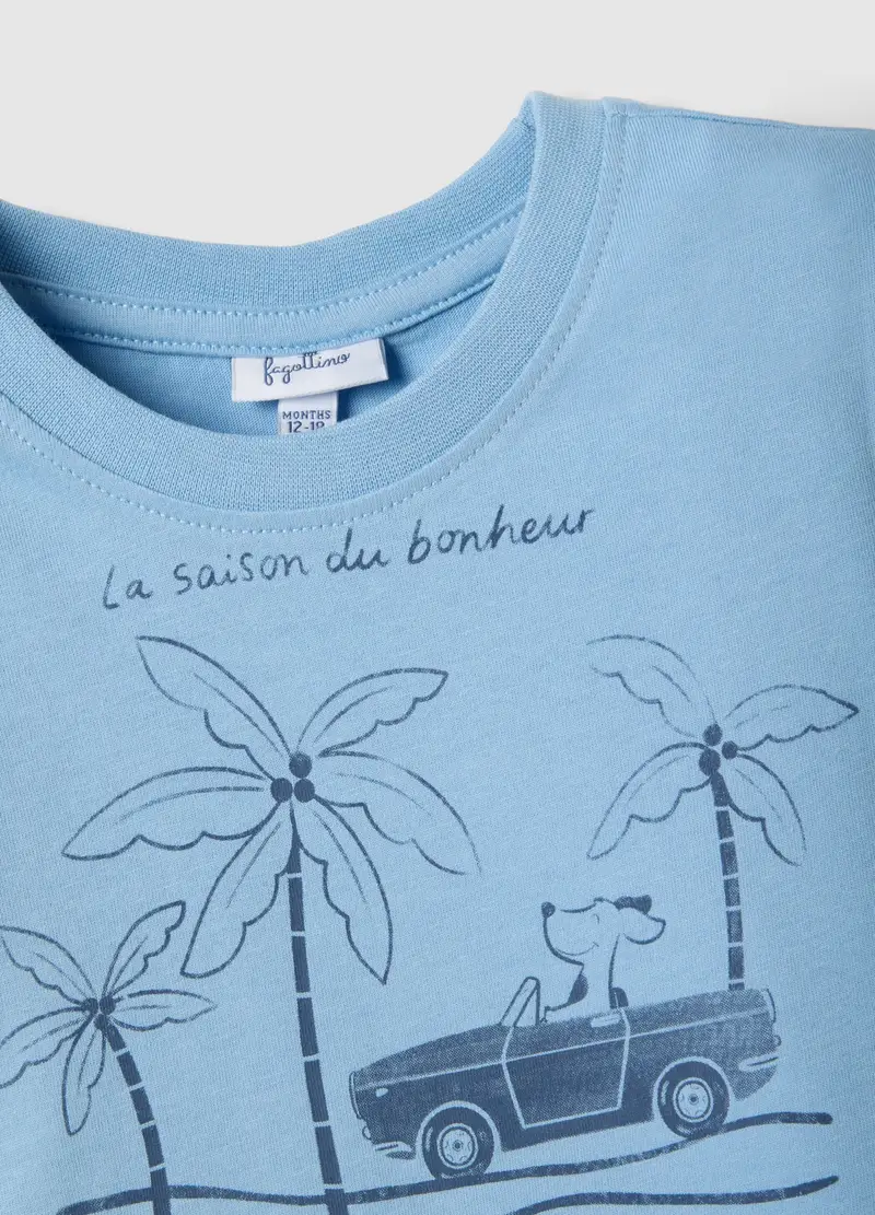 T-shirt In Puro Cotone Azzurra Da Bimbo Regular Fit Con Stampa, Bambino, Azzurro miniatura 3