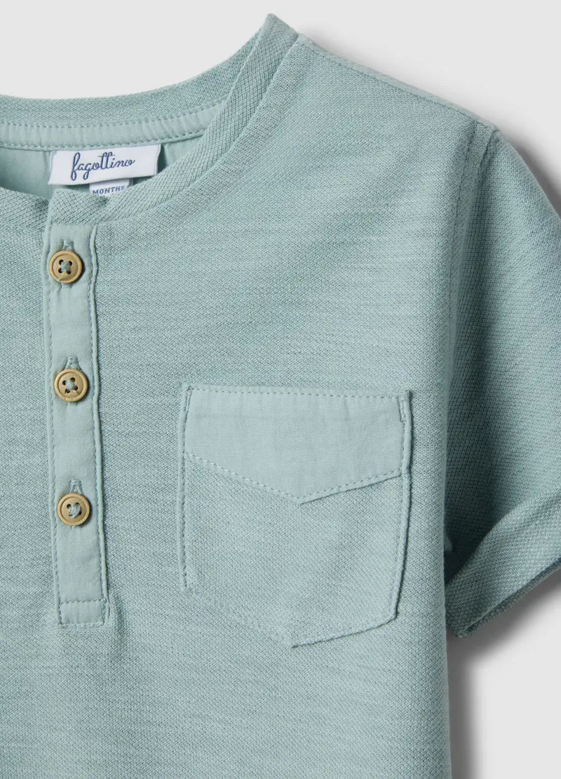 T-shirt In Puro Cotone Azzurra Da Bimbo Regular Fit Con Taschino, Bambino, Azzurro miniatura 3