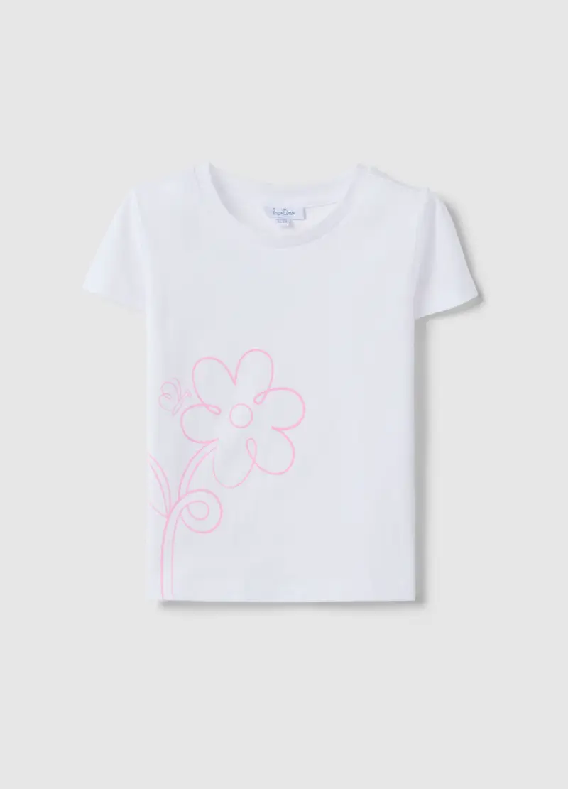 T-shirt In Puro Cotone Bianca Da Bimba Regular Fit Con Stampa, Bambina, Bianco