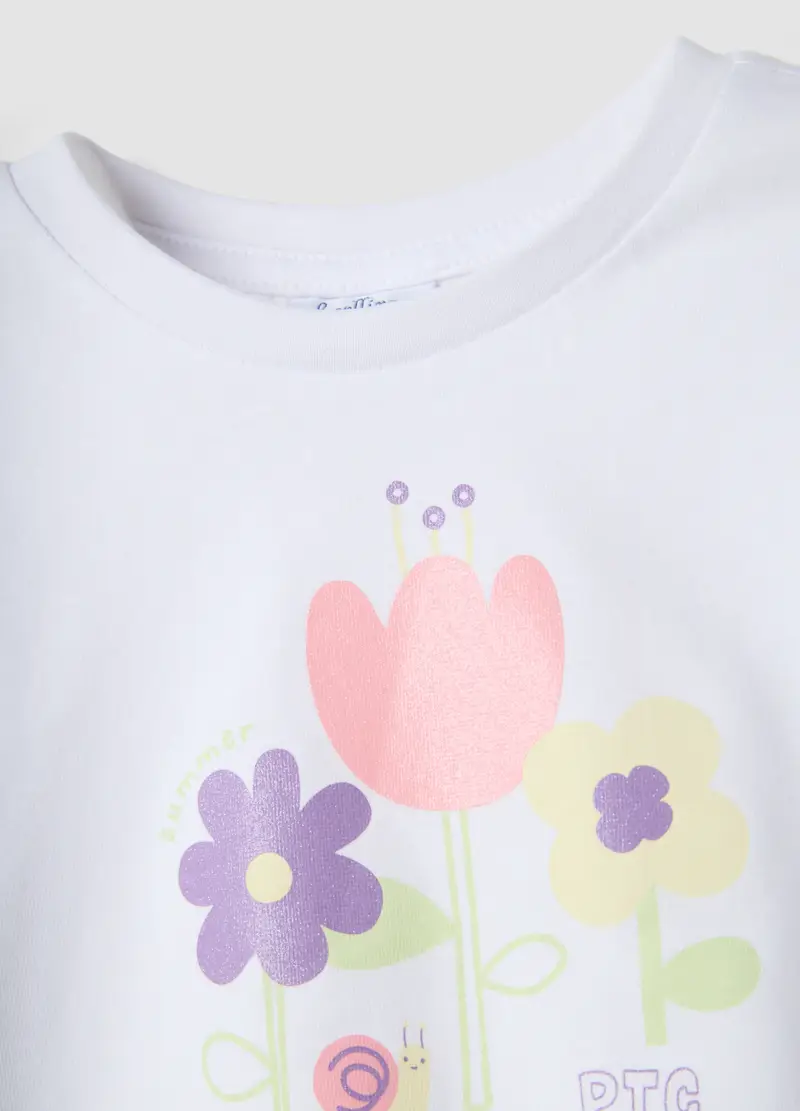 T-shirt In Puro Cotone Bianca Da Bimba Regular Fit Con Stampa, Bambina, Bianco miniatura 3